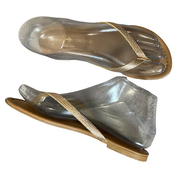 Gold Leather Flip Flop Sandals size US 6 Thin Strap Mercanti Fiorentini - Picture 1 of 4